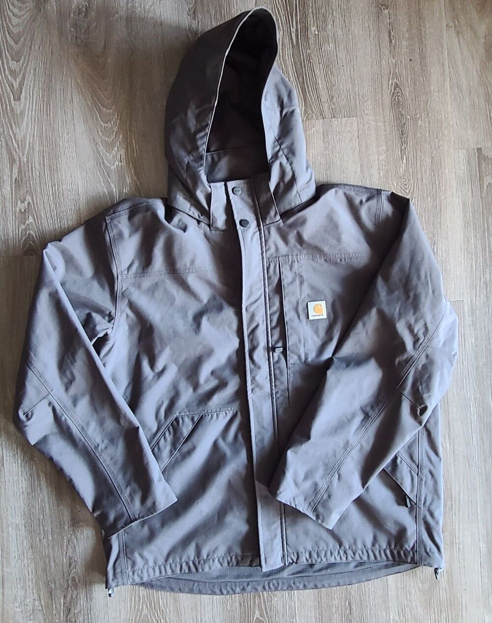 Carhartt Storm Defender Jacket Mens Large Gray Hooded Rain Work Coat OJ4670-M